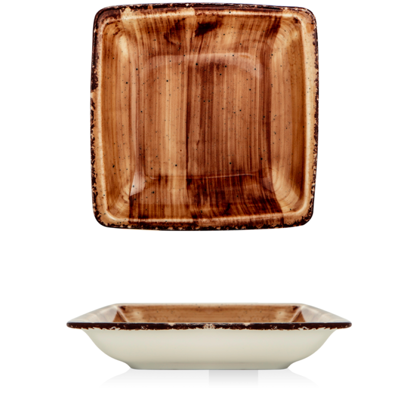 Квадратна дълбока чиния 19x19см - Gural Brown Bone - 1 брой